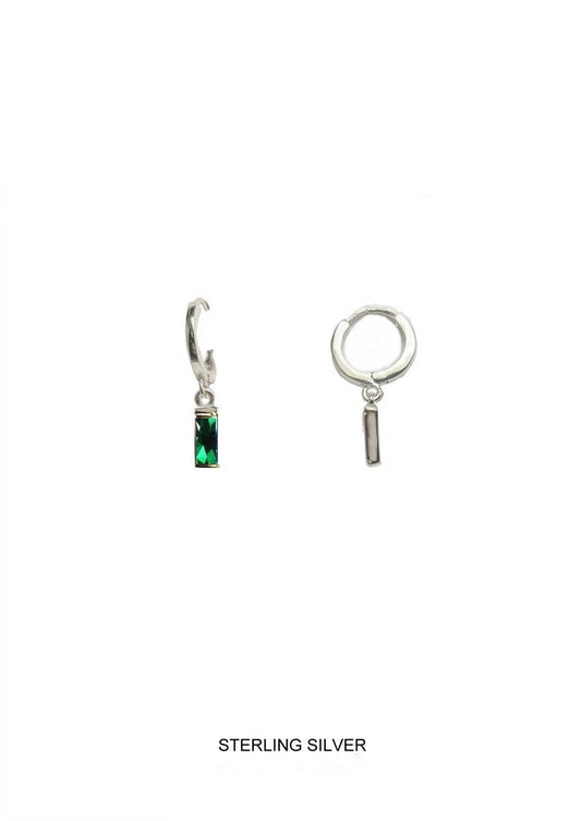 Clover | Rebirth - Fertility - Love | Silver Emerald Baguette Hoops