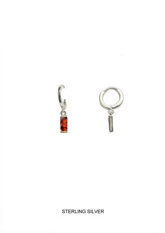 Crimson | Vitality - Passion - Courage | Silver Ruby Baguette Hoops