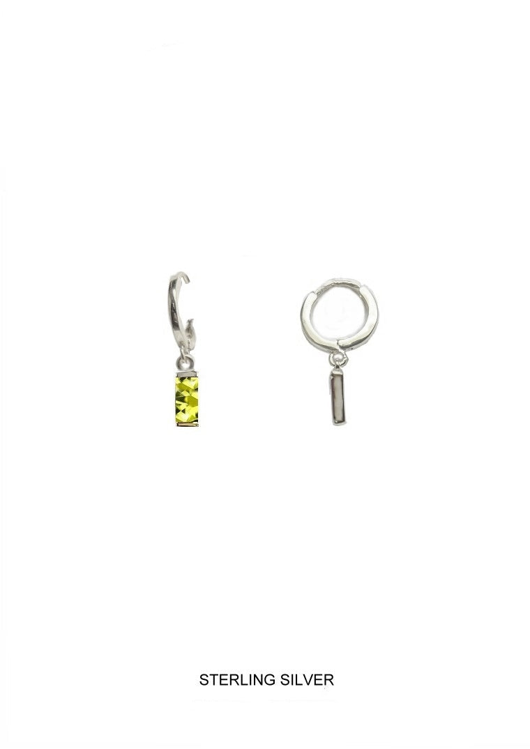 Wildflower | Prosperity - Good Fortune - Healing | Silver Light Green Baguette Hoops