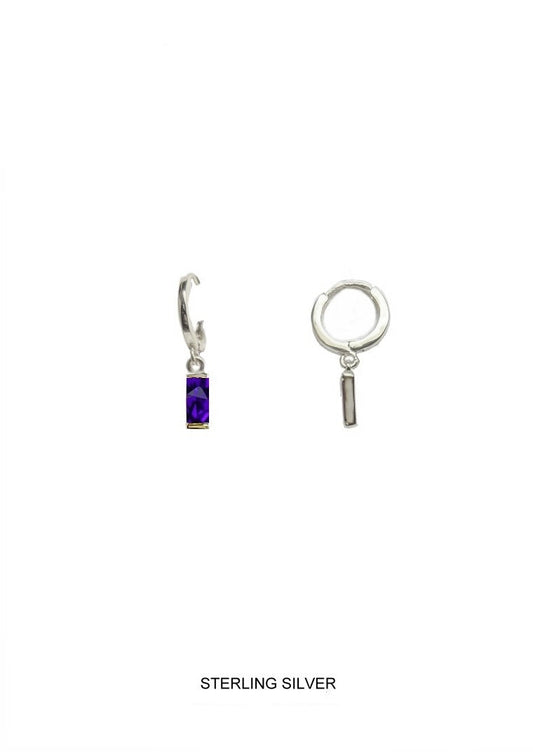 Royal | Wisdom - Loyalty - Nobility | Silver Deep Purple Baguette Hoops