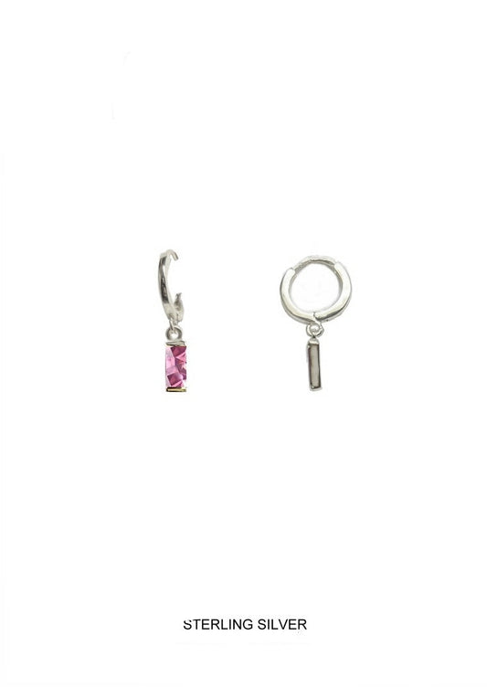 Petal | Creativity - Inspiration - Hope | Silver Pink Baguette Hoops