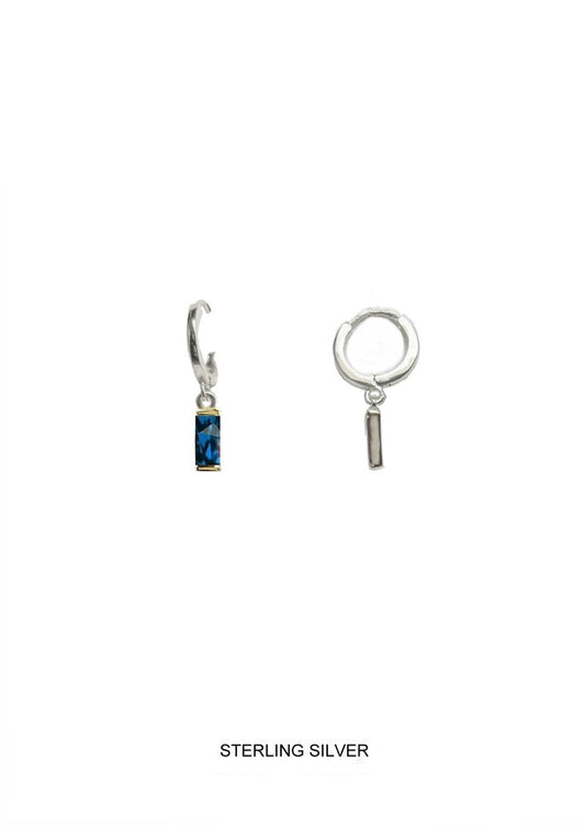 Lagoon | Protection - Healing - Tranquility | Silver Ocean Blue Baguette Hoops