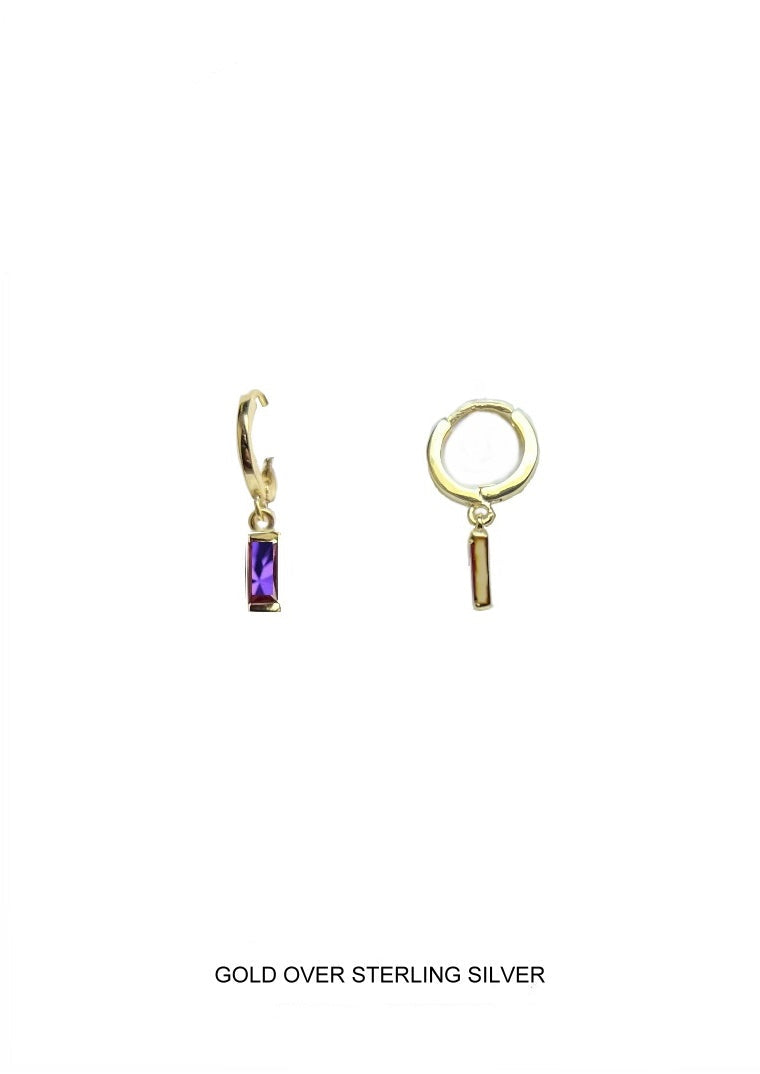 Amour | Spirituality - Clarity - Calm | Gold Amethyst Baguette Hoops