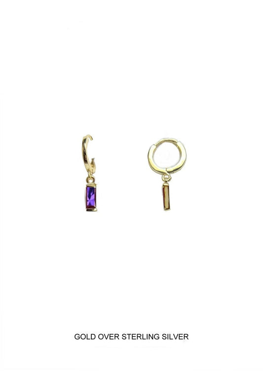 Amour | Spirituality - Clarity - Calm | Gold Amethyst Baguette Hoops