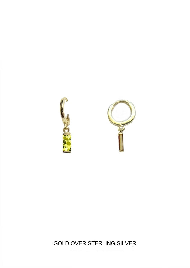 Wildflower | Prosperity - Good Fortune - Healing | Gold Light Green Baguette Hoops