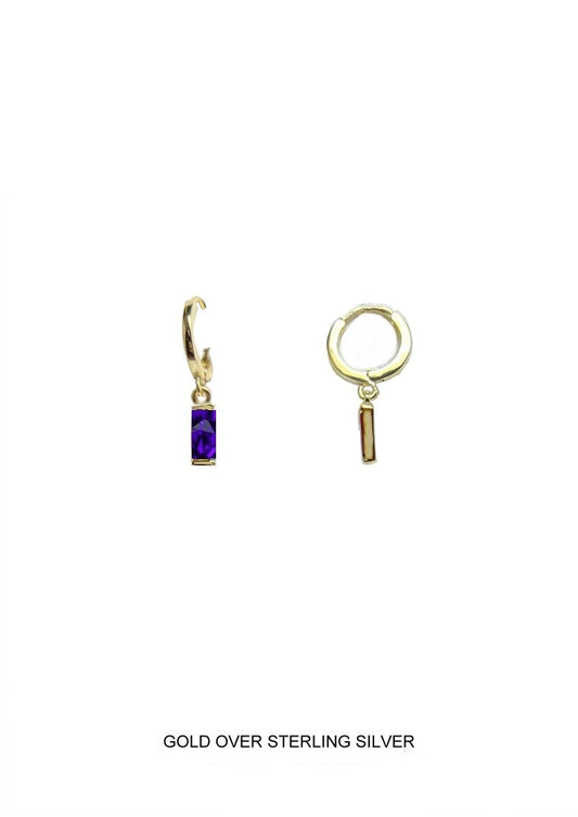 Royal | Wisdom - Loyalty - Nobility | Gold Deep Purple Baguette Hoops