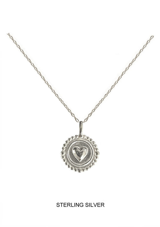 Beloved - Heart Disc Pendant, Silver