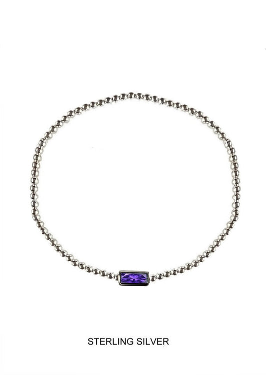 Amour | Spirituality - Clarity - Calm | Silver Amethyst Stretch Bead Bracelet
