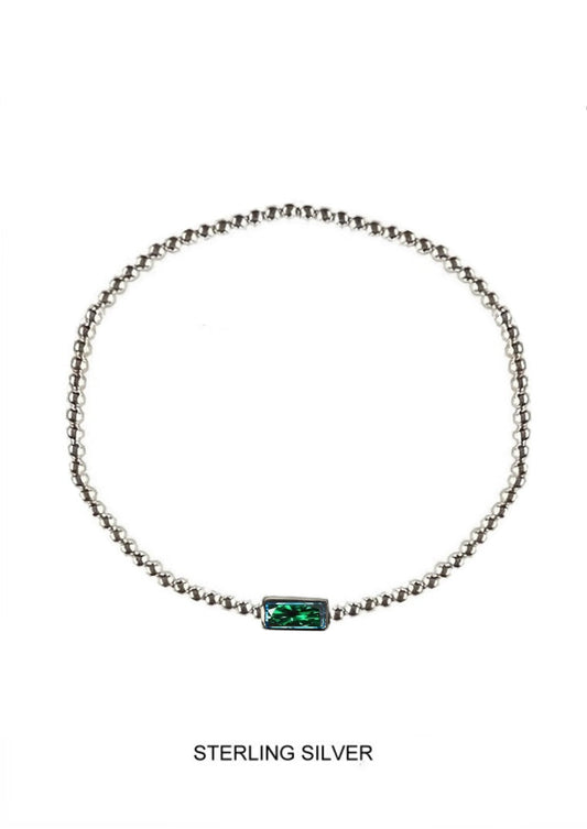Clover | Rebirth - Fertility - Love | Silver Emerald Stretch Bead Bracelet