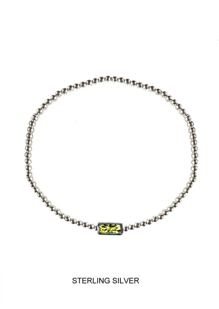 Wildflower | Prosperity - Good Fortune - Healing | Silver Light Green Stretch Bead Bracelet