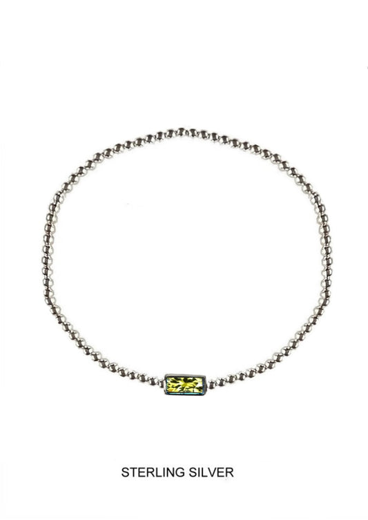 Wildflower | Prosperity - Good Fortune - Healing | Silver Light Green Stretch Bead Bracelet