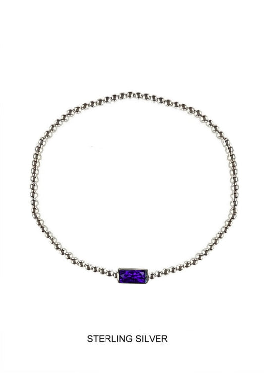 Royal | Wisdom - Loyalty - Nobility | Silver Deep Purple Stretch Bead Bracelet