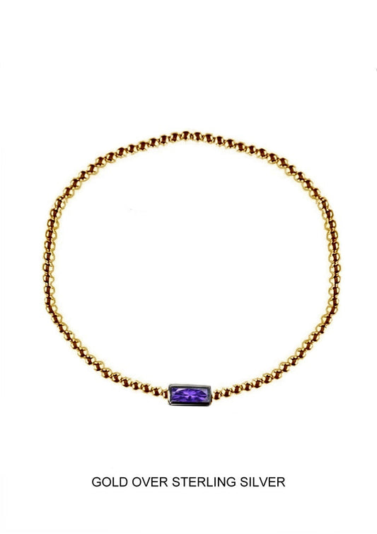 Amour | Spirituality - Clarity - Calm | Gold Amethyst Stretch Bead Bracelet