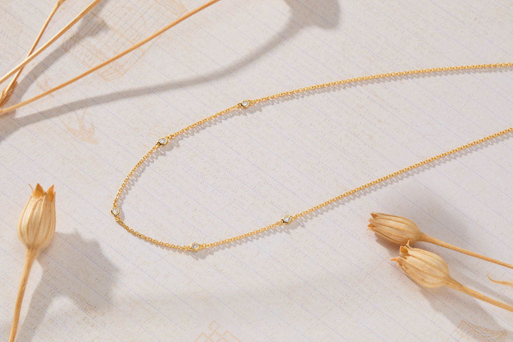 Sanctuary - Gold, Five CZ Bezel Necklace