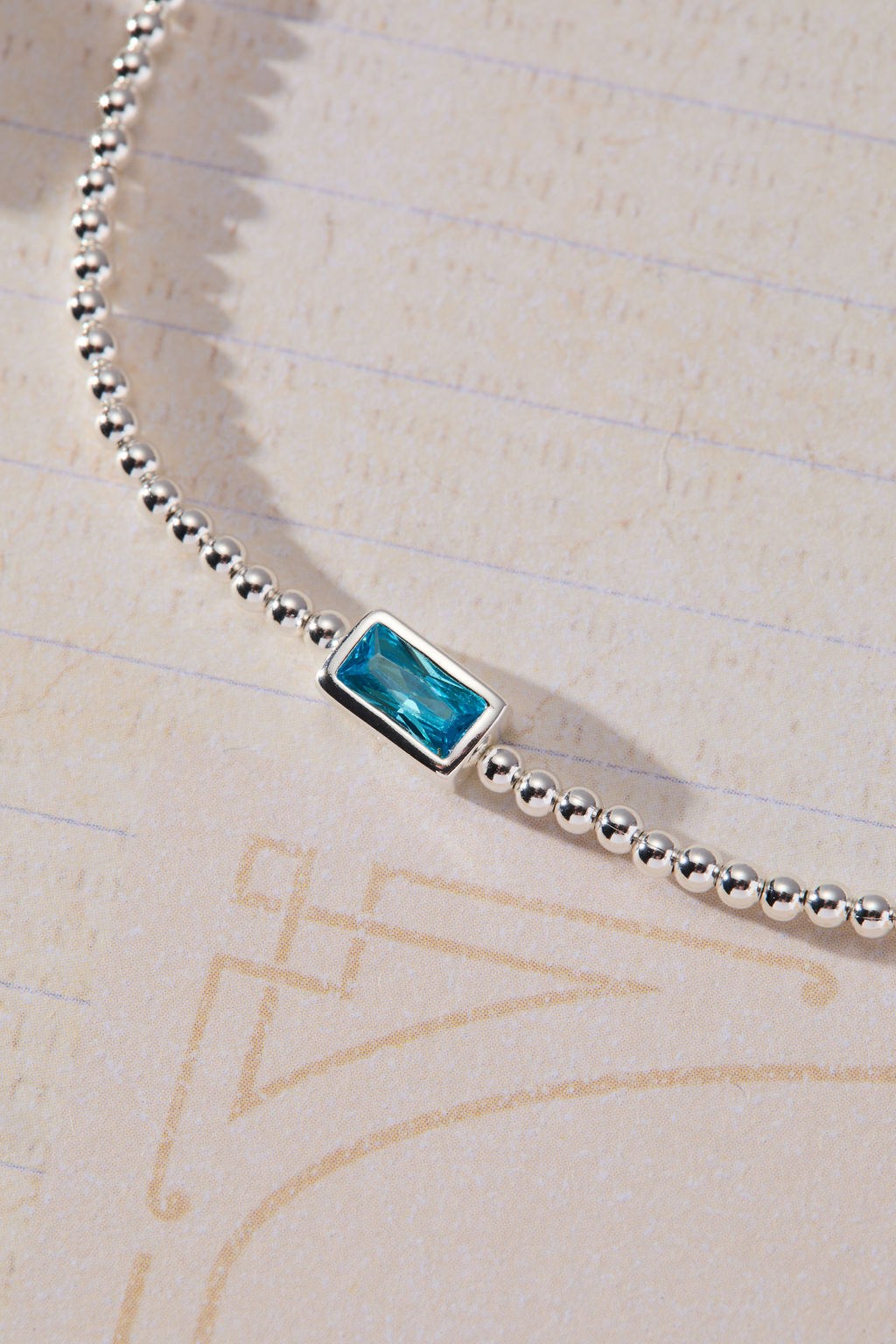 March Birthstone Light Sapphire Cubic Zirconia Baguette Bracelet in sterling silver by Skōsh Jewelry