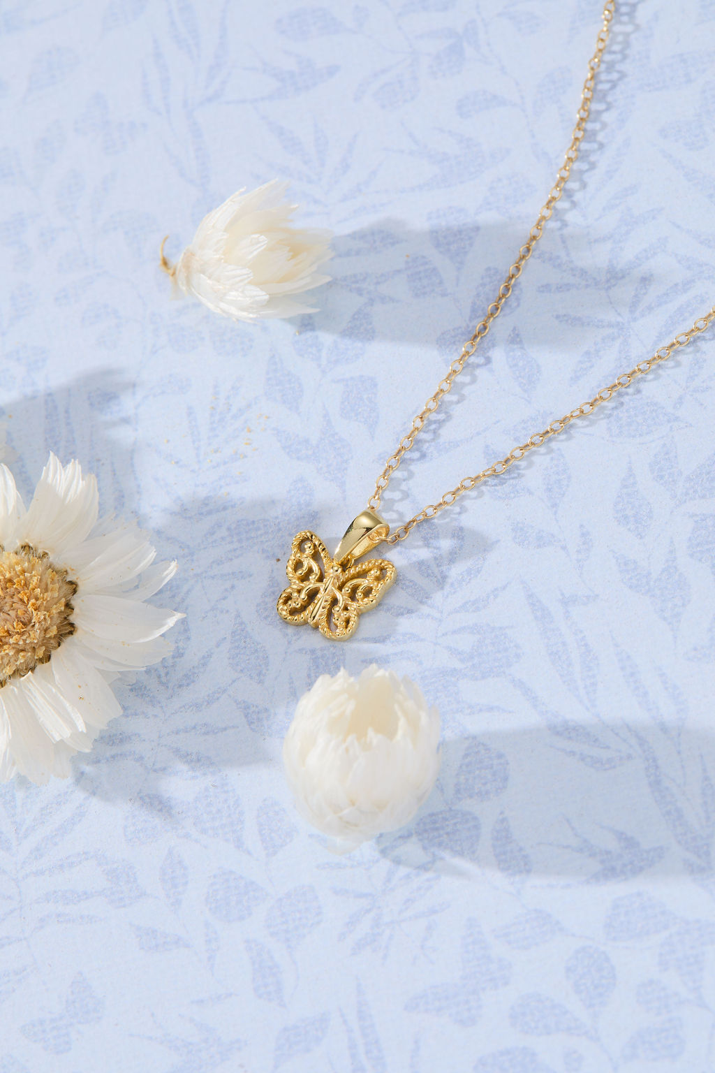 Filigree Butterfly Pendant Necklace in 14K gold over sterling silver by Skōsh Jewelry