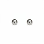 A pair of Ball Stud Earrings 4mm by Skōsh Jewelry, featuring smooth, highly polished round sterling silver balls on post backs, displayed against a white background.