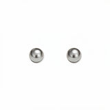 A pair of Ball Stud Earrings 4mm by Skōsh Jewelry, featuring smooth, highly polished round sterling silver balls on post backs, displayed against a white background.