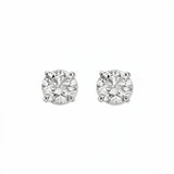 A pair of Round White Cubic Zirconia Stud Earrings 10mm by Skōsh Jewelry, featuring round, faceted clear stones in a four-prong sterling silver setting, displayed against a white background.