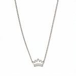 A Rise Crown Necklace by Skōsh Jewelry, featuring a small open crown outline set horizontally on a fine sterling silver chain, displayed against a white background.