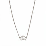 A Rise Crown Necklace by Skōsh Jewelry, featuring a small open crown outline set horizontally on a fine sterling silver chain, displayed against a white background.