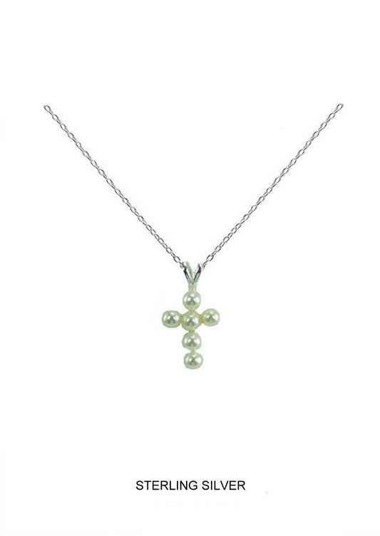 Small Blessing - Kids Silver Pearl Cross Pendant