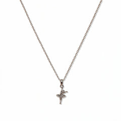 A Skōsh Kids Ballerina Pendant Necklace by Skōsh Jewelry, featuring a small ballerina figure pendant posed mid-dance on a fine sterling silver chain, displayed against a white background.