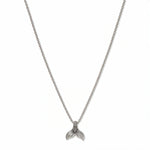 A Skōsh Kids Mermaid Tail Pendant Necklace by Skōsh Jewelry, featuring a small textured mermaid tail pendant on a fine sterling silver chain, displayed against a white background.