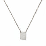 An Engraved Initial Necklace Letter Y by Skōsh Jewelry, featuring a small rectangular tag engraved with the letter Y on a fine sterling silver chain, displayed against a white background.