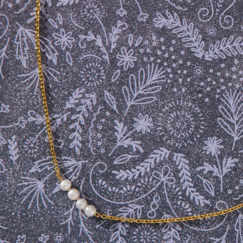 Skōsh Kids "I'm Four" Petite Freshwater Pearl Necklace in 14K gold over sterling silver by Skōsh Jewelry