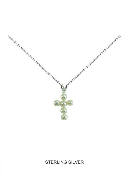 Blessing - Silver Small Pearl Cross Pendant