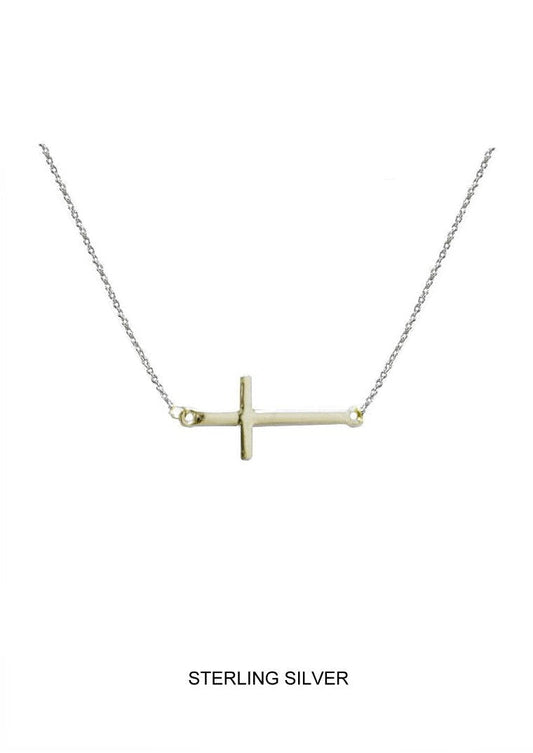Abide - Horizontal Silver Cross Necklace