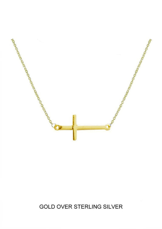 Abide - Horizontal Gold Cross Necklace