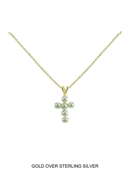 Blessing - Gold Small Pearl Cross Pendant