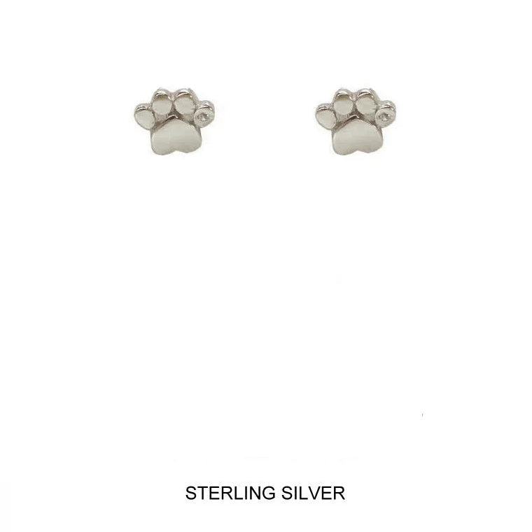 Paw Print Stud Earrings in Sterling Silver
