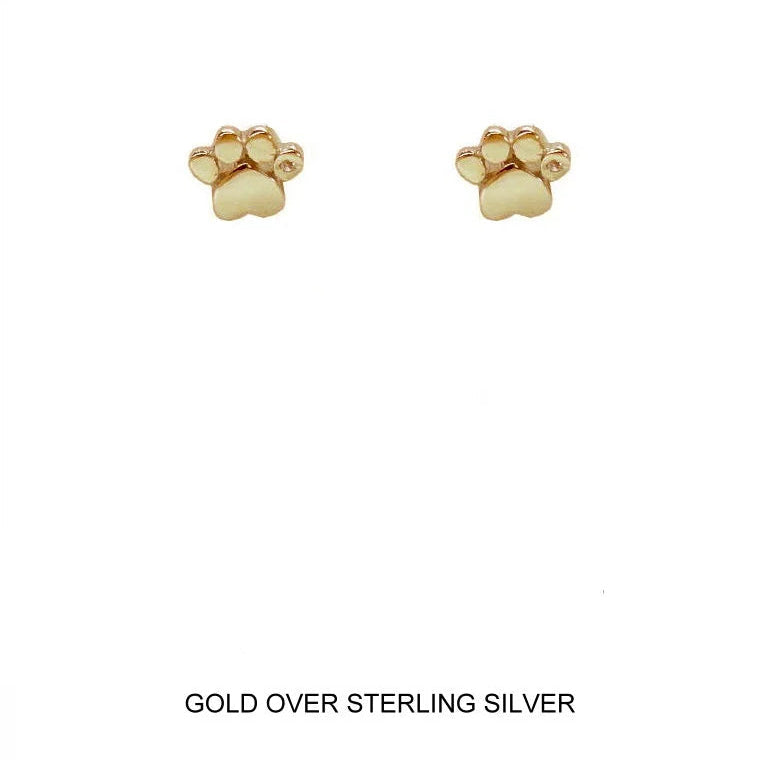 Paw Print Stud Earrings in Gold Over Sterling