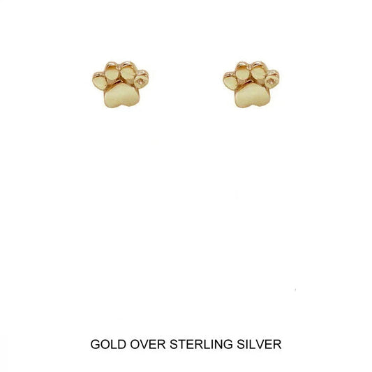 Paw Print Stud Earrings in Gold Over Sterling