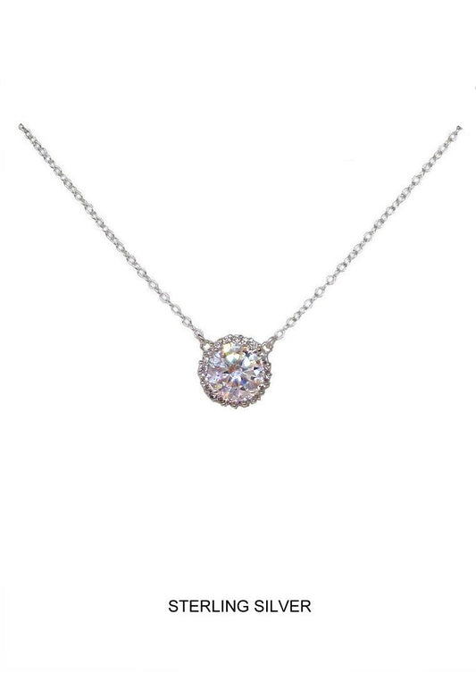 Elysian Glow - Large, Silver CZ Halo Necklace