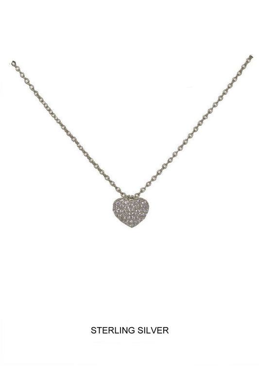 Affection - Silver Pave CZ Heart Necklace
