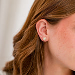 Freshwater Pearl with White Cubic Zirconia Halo Earrings in 14K gold over sterling silver by Skōsh Jewelry
