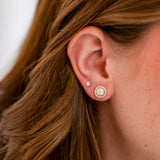 Freshwater Pearl with White Cubic Zirconia Halo Earrings in 14K gold over sterling silver by Skōsh Jewelry