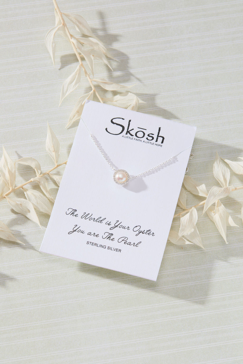 Freshwater Pearl with White Cubic Zirconia Halo Necklace in sterling silver by Skōsh Jewelry