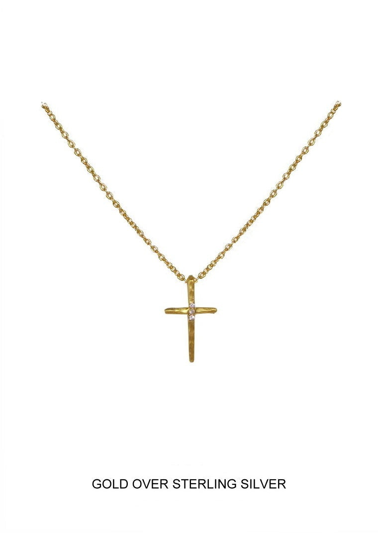 Trinity - Gold Hammered CZ Cross