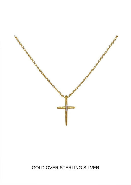 Trinity - Gold Hammered CZ Cross