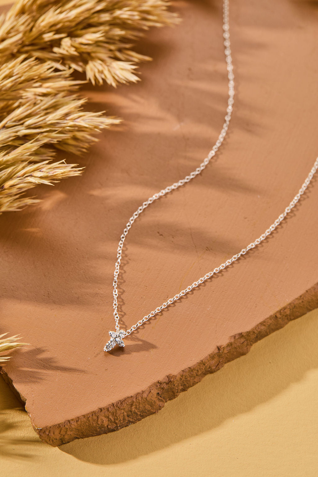 Faithful Mini Cross with White Cubic Zirconia Necklace in sterling silver by Skōsh Jewelry