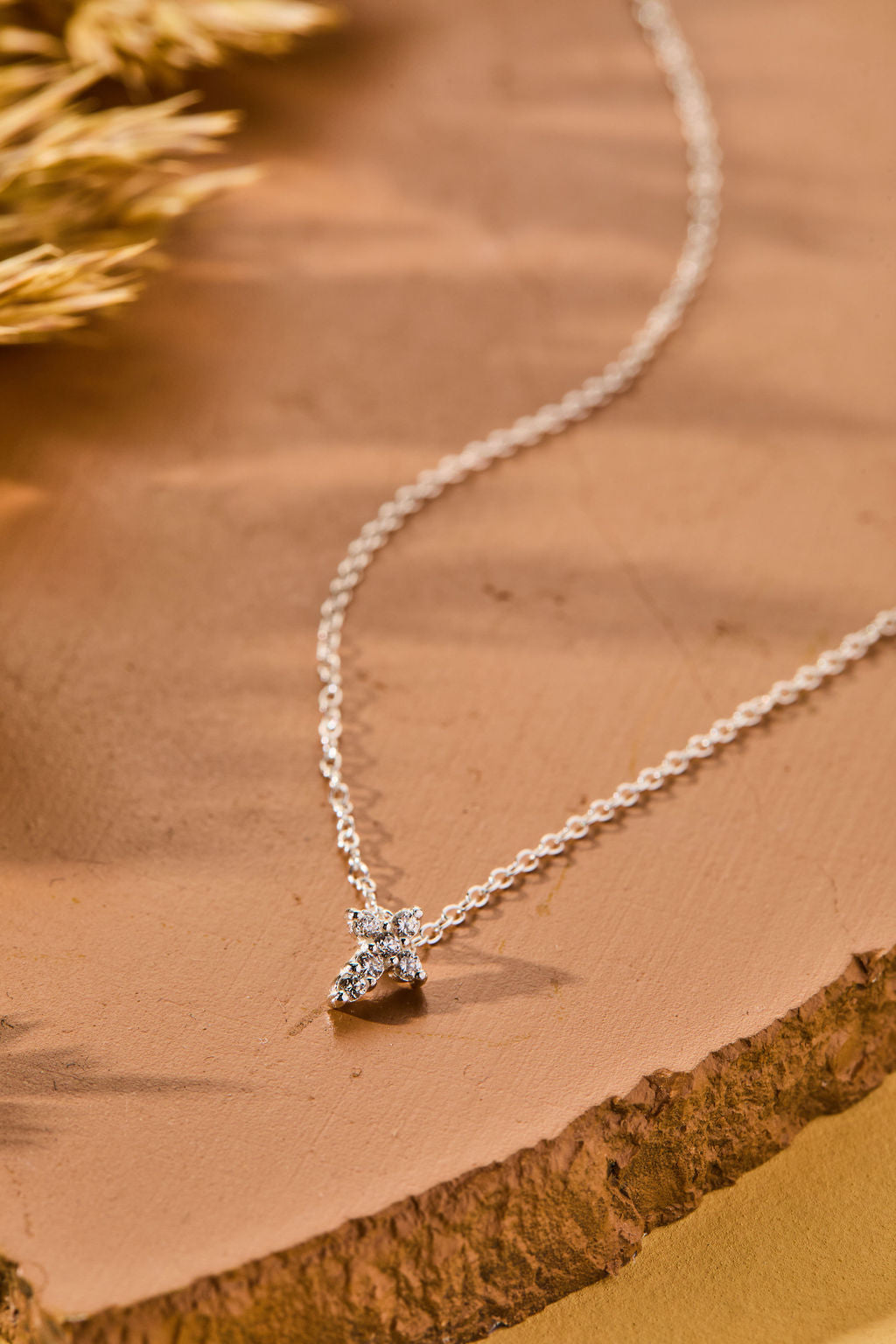 Faithful Mini Cross with White Cubic Zirconia Necklace in sterling silver by Skōsh Jewelry