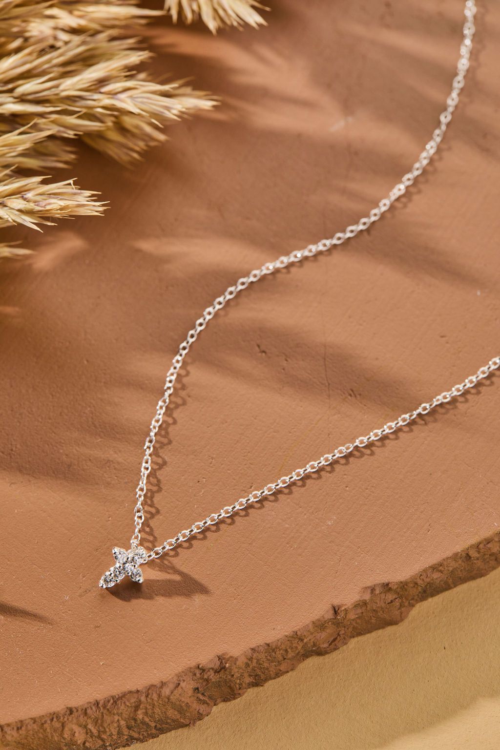 Faithful Mini Cross with White Cubic Zirconia Necklace in sterling silver by Skōsh Jewelry