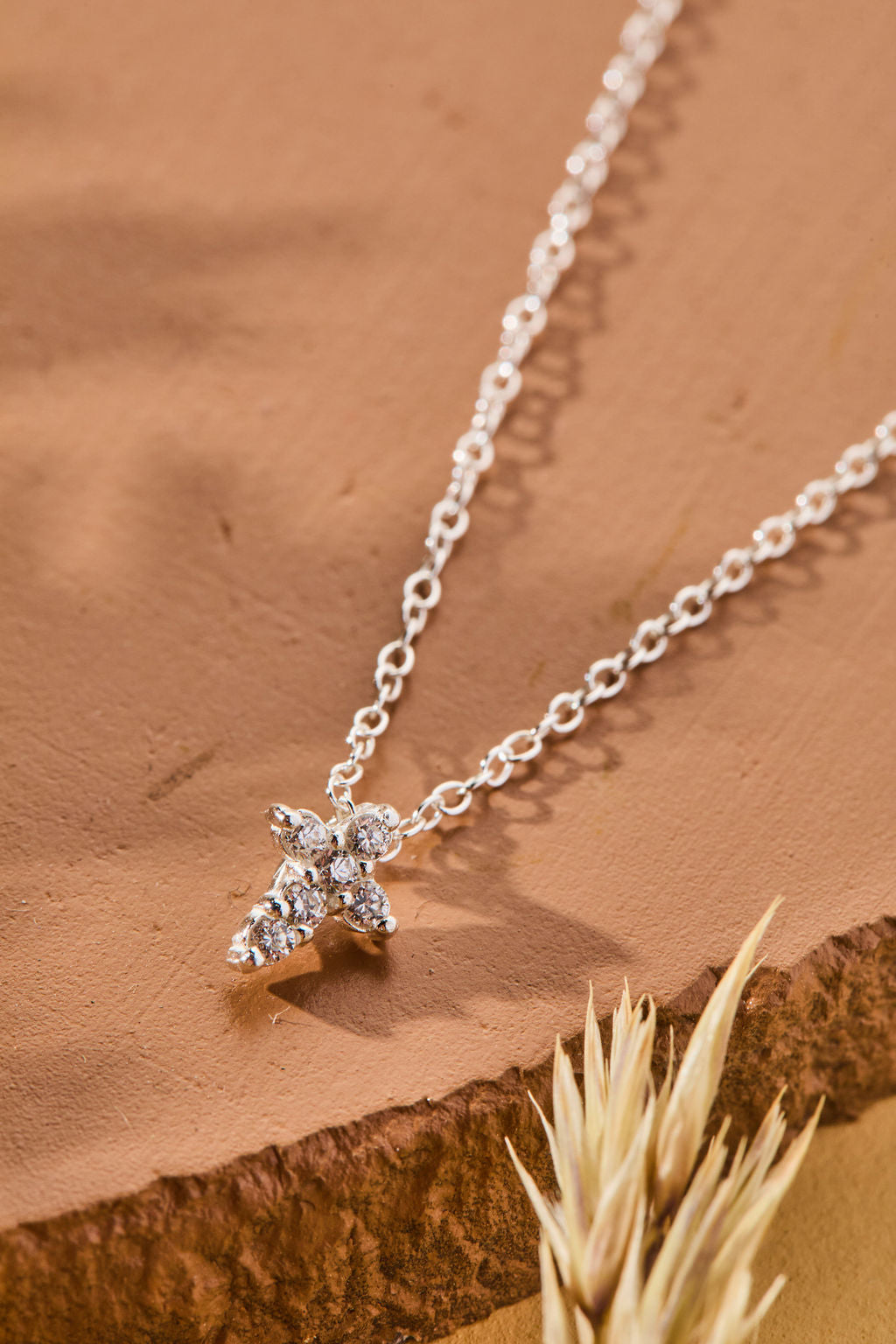 Faithful Mini Cross with White Cubic Zirconia Necklace in sterling silver by Skōsh Jewelry