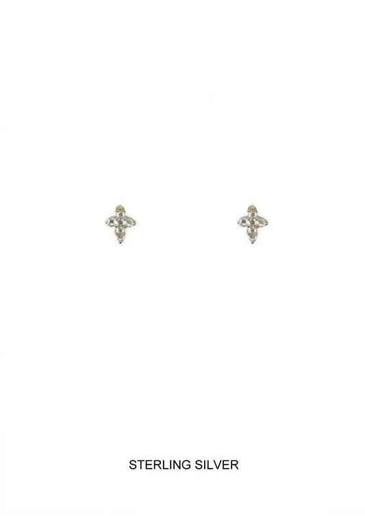 Shine Earring - Silver Mini CZ Cross