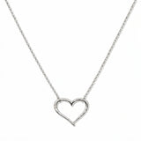 A Tender Heart Necklace by Skōsh Jewelry, featuring a large open heart outline set on a fine sterling silver chain, displayed against a white background.